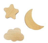 OFFIGAM Coat and Hat Hooks Set Decorative and Storage Functional Solid Wood 3pcs Star Moon Cloud Shapes Wall Hooks for Entrances and Clothing Stores
