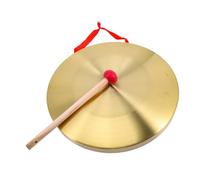 OFFIGAM Copper Gong Instrument with Mallet and Lanyard, Golden Hand Gong Percussion Instrument for Hawking Activities and Party Opening, Loud Sound, Can be Hung, Wood and Random Style