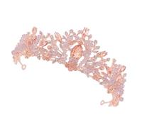 OFFIGAM Crystal Bridal Tiara Crown Headband with Pink Rhinestone Peach Diamond, Handmade Wedding Hair Hoop for Bride, Women’s Wedding Accessory