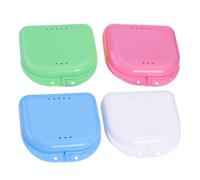 OFFIGAM Denture Storage Box 4pcs Set Retainer Case Mini Container Portable Orthodontic Supplies for Travel and Daily Use Random Color