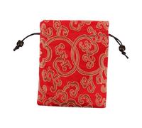 OFFIGAM Elegant Red Silk Brocade Singing Bowl Storage Pouch Drawstring Closure Fortune Bag Shape Traditional Chinese Bag for Travel and Meditation Sessions