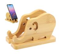 OFFIGAM Elephant Bamboo Phone Stand Universal Compatibility Mobile Device Holder Creative Minimalist Contemporary Design for Reading and Browsing The Web Free Your Hands with Khaki Finish