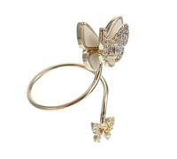 OFFIGAM Fashion Butterfly Nail Art Ring for Women Creative Finger Decoration with Pearl Shell and Zircon Stylish Gold Accent for Weddings Parties and Festivals Material