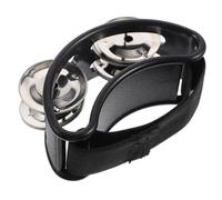 OFFIGAM Foot Tambourine with Metal Jingle Bells Percussion Musical Instrument for Acoustic Durable Body Elastic Strap Black