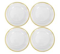 OFFIGAM Gold Beaded Charger Plates Set Safe Smooth Edges 4pcs Round Plastic Serving Platters with Trim, Easy Carry and Holiday Gatherings and Decorative Plate Displays