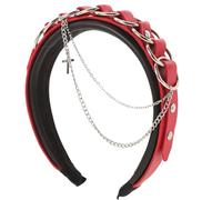 OFFIGAM Gothic Punk Lolita Hair Band with Cross and Chain Accents for Women Non Slip Red Headband Unique Gothic Hair Accessory for Alternative Fashion Enthusiasts