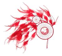 OFFIGAM Handmade Creative Double Hoop Dreamcatcher Wall Hanging Ornament with Red Plumes and Crystals Unique Home Decoration Gift for Living Rooms Gardens and Shops