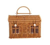 OFFIGAM Handwoven Rattan Wedding Box with Lid, Decorative Wicker House-Shaped Storage Basket 23.5x13.5x17.5cm, Novelty Rattan Bag for Birthday and Party Presents