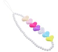 OFFIGAM Heart Shape Beaded Phone Lanyard Wrist Strap with Acrylic Material Anti-skid Design for Phones and USB Flash Drives Suitable for Hanging on Purse Or Bag and Loss Prevention