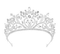 OFFIGAM Large Crystal Bridal Crown Headband for Bride, Silver Rhinestone Tiara Hairband Wedding Party Hair Accessory, Queen Headdress for Bridal and Special Occasions