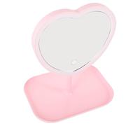 OFFIGAM LED Heart Makeup Mirror with USB Rechargeable LED Light Table Vanity Mirror for Dresser High Definition Smooth Surface for Makeup Application Aesthetic Design Pink