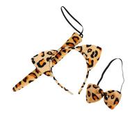 OFFIGAM Leopard Animal Headband for Girls Soft Plush Ears Bow Tie Tail Set for Parties Events