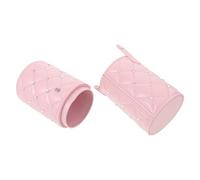 OFFIGAM Makeup Brush Pot with Secure Cover and Efficient Brush Organization, Featuring a Stylish Rhinestone Design in Pink Pu Material, for Makeup Desk or Workspace Use by Teens and Women