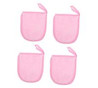 OFFIGAM Makeup Remover Cloths Gloves Pads 4pcs Pink Washable Reusable Exfoliating Face Cosmetic Powder Cleaning Puff Travel Size 12.5x10CM Exfoliating Glove for Body Scrub