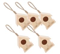 OFFIGAM Mini Bird House Pendant for Realistic Look 5pcs Wooden and Bird's Nest Shape, Beige Colour Random Color Handmade Art Craft and Photo Background Props Garden Decoration