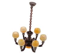 OFFIGAM Mini Chandelier Light Miniature Light Model 1:12 Scale Retro Mini Ceiling Lamp Fine Workmanship Landscaping Pendant Lamp Dollhouse Furniture Accessories