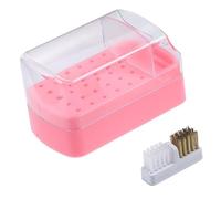 OFFIGAM Nail Drill Bits Storage Box 30 Holes Cleaning Brush Manicure Tool Organizer for Nail Art Salon and Professional Pedicure Supplies Pink