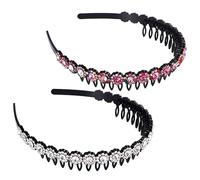 OFFIGAM Nonslip Headband Rhinestones Headband 2Pcs 15X12Cm Smooth Teeth Design Elegant Fashionable Hairbands for Women Washing Face Sports