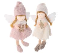 OFFIGAM Plush Christmas Angel Ornaments 2Pcs Set - White and Pink Soft Angel Dolls Hanging Decorations for Christmas Tree and Festive Wall Hanging