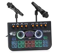 OFFIGAM Professional Audio Mixer Sound Board with Dual Microphones for Podcast Production Studio Equipment Bundle Live Streaming Singing Gaming Voice Changer Plastic and Metal Construction
