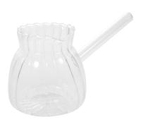 OFFIGAM Retro Stripe Glass Milk Pitcher with Handle, Heat-Resistant Coffee Creamer Cup, Multi-Function Household Milk Measuring Cup for Espresso and Tea