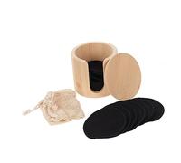 OFFIGAM Reusable Bamboo Makeup Remover Pads 16pcs Black Three-layer Fiber Face Cleaning Tools Cotton Mesh Bag and Bamboo Container for Gentle Facial Washing