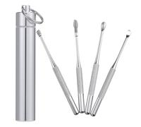 OFFIGAM Stainless Steel Spiral Ear Clean Tool Set Portable Earwax Removal Kit 4pcs with Ergonomic Handle and Storage Case for Quick Cleaning that Can be Carried in Handbag or Keychain