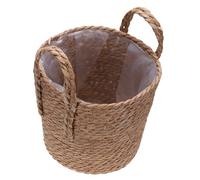 OFFIGAM Woven Linen Flowerpot Storage Basket Keeps Soil in Place with Double Handles and Leak-proof Inner Film, Brown Plant Basket for Living Room Or Desktop Ornament