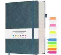 OFFIGIFT College Ruled Notebook, Large A4 Hardcover Leather Journal, 312 Numbered Pages Writing Journal, 100gsm No Bleed Paper, Lined Journal Notebook for Women Men School Office, Grey Blue