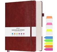 OFFIGIFT College Ruled Notebook, Large A4 Hardcover Leather Journal, 312 Numbered Pages Writing Journal, 100gsm No Bleed Paper, Lined Journal Notebook for Women Men School Office, Burgundy