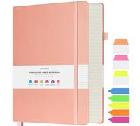 OFFIGIFT College Ruled Notebook, Large A4 Hardcover Leather Journal, 312 Numbered Pages Writing Journal, 100gsm No Bleed Paper, Lined Journal Notebook for Women Men School Office, Pink