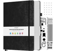 OFFIGIFT Dotted Notebook, 312 Numbered Pages Large B5 Hardback Leather Notebook, 100gsm No Bleed Paper Dot Grid Notebook with Index Pages, Dotted Journal for Bullet Journaling, 19.3 x 26.4cm, Black