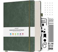 OFFIGIFT Dotted Notebook, 312 Numbered Pages Large B5 Hardback Leather Notebook, 100gsm No Bleed Paper Dot Grid Notebook with Index Pages, Dotted Journal for Bullet Journaling, 19.3 x 26.4cm, Green