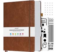 OFFIGIFT Dotted Notebook, 312 Numbered Pages Large B5 Hardback Leather Notebook, 100gsm No Bleed Paper Dot Grid Notebook with Index Pages, Dotted Journal for Bullet Journaling, 19.3 x 26.4cm, Brown