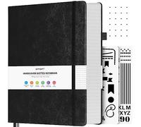 OFFIGIFT Dotted Notebook A4, 312 Numbered Pages Hardback Leather Notebook, 100gsm No Bleed Paper Dot Grid Notebook with Index Pages, Dotted Journal for Bullet Journaling, 21.6 x 28.3cm, Black