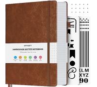 OFFIGIFT Dotted Notebook A5, 312 Numbered Pages Hardback Leather Notebook, 100gsm No Bleed Paper Dot Grid Notebook with Index Pages, Dotted Journal for Bullet Journaling, 14.5 x 21.5cm, Brown
