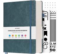 OFFIGIFT Dotted Notebook A5, 312 Numbered Pages Hardback Leather Notebook, 100gsm No Bleed Paper Dot Grid Notebook with Index Pages, Dotted Journal for Bullet Journaling, 14.5 x 21.5cm, Grey Blue
