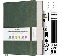 OFFIGIFT Dotted Notebook A5, 312 Numbered Pages Hardback Leather Notebook, 100gsm No Bleed Paper Dot Grid Notebook with Index Pages, Dotted Journal for Bullet Journaling, 14.5 x 21.5cm, Green