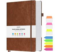 OFFIGIFT Lined Journal Notebook, Large A5 Hardcover Leather Journal, 312 Numbered Pages Work Notebook, 100gsm No Bleed Paper, College Ruled Notebook for Women Men School Office, Brown