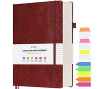 OFFIGIFT Lined Journal Notebook, Large A5 Hardcover Leather Journal, 312 Numbered Pages Work Notebook, 100gsm No Bleed Paper, College Ruled Notebook for Women Men School Office, Burgundy