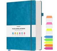 OFFIGIFT Lined Journal Notebook, Large A5 Hardcover Leather Journal, 312 Numbered Pages Work Notebook, 100gsm No Bleed Paper, College Ruled Notebook for Women Men School Office, Blue