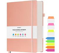 OFFIGIFT Lined Journal Notebook, Large A5 Hardcover Leather Journal, 312 Numbered Pages Work Notebook, 100gsm No Bleed Paper, College Ruled Notebook for Women Men School Office, Pink