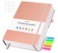 OFFIGIFT Squared Paper Notebook A5, 312 Numbered Pages Hardback Leather Journal, 100gsm No Bleed Grid Notebook with Index Pages, Graph Paper Notebook for Graphing Notes Math, 5.75" x 8.38", Pink