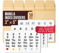 OFFILICIOUS 50 Manila Index Card Dividers 3x5, Index Card Box Dividers with Tabs & 108 Alphabet & Easy-Read Stickers