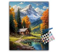 Offito Art Paint by Numbers for Adults, Snow Mountain Cabin, 16x20 Inch | DIY Acrylic Canvas Painting Set, without Frame, Relaxing Craft Kit for Beginner, Stress Relief Hobby Gift Home Wall Decor