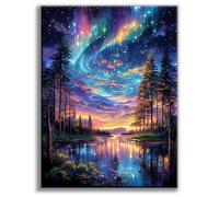 Offito Starry Sky Diamond Art Kits for Adults, 5D Aurora Lake Diamond Painting Kits for Beginners, Fantastic Landscapes DIY Full Drill Dots Gem Art Paint for Home Wall Decor 12 x 16 Inch