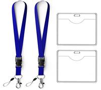 OFFIZ 2-Pack Blue ID Lanyards with Rigid Card Holders - Breakaway Safety Neck Straps for Work, School & Events - Durable Badge Holder Set for Staff, Students & Office Use
