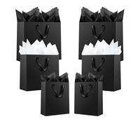 Offizon 12 Pcs Black Gift Bags, Paper Bags with Mixed Tissue Paper (4 Small 6", 4 Medium 8.7", 4 Large 12.6"), Kraft Paper Bags with Handles for Birthdays and Holidays