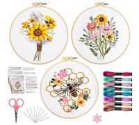 Offizon 3 PCS Embroidery Kit for Beginners - Cross Stitch DIY Craft Set, Bee Embroidery Accessories & Hoop Included, Hand Embroidery Kit for Adults Stitching Sewing Kit Gift | BeeA