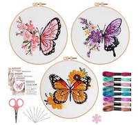 Offizon 3 PCS Embroidery Kit for Beginners - Embroidery Patterns, Embroidery Accessories & Hoop Included, Hand Embroidery Kit for Adults Stitching Sewing Kit Gift | ButterflyB Patterns